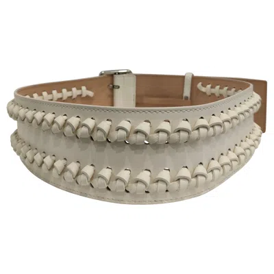 Pre-owned Alexander Mcqueen White Leather Silver Hardware Belt