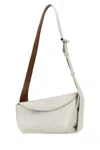 Alexander Mcqueen Leather Crossbody Bag With Adjustable Strap And Textured Finish In Whitecognacsilver