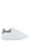 Alexander Mcqueen White Leather Sneakers With Grey Suede Heel In White