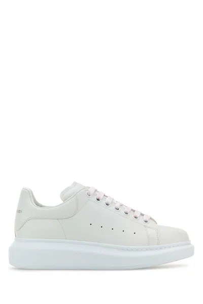 Alexander Mcqueen White Low Top Sneakers With Logo Lettering On Tongue And Heel In Leather Woman