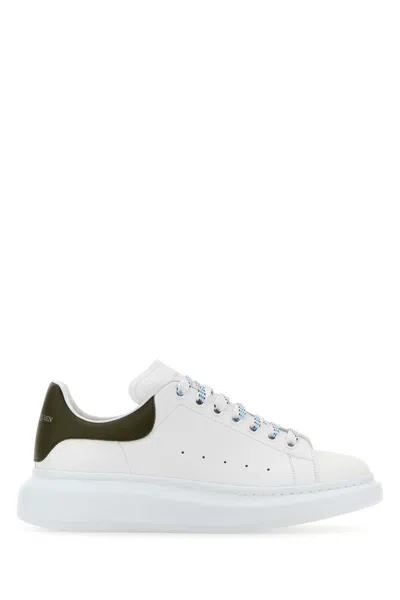 Alexander Mcqueen Man White Leather Trainers With Army Green Leather Heel