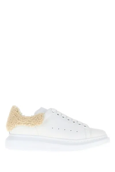 Alexander Mcqueen Leather Sneakers Featuring Shearling Heel Trim In White