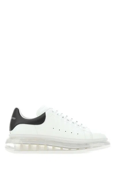 Alexander Mcqueen White Leather Sneakers With Black Heel In 9061