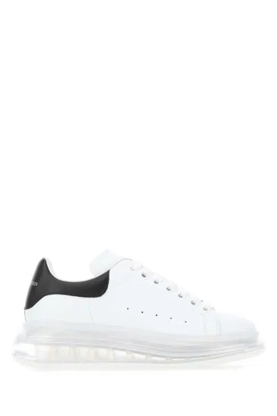 Alexander Mcqueen White Leather Sneakers With Black Leather Heel In 9061