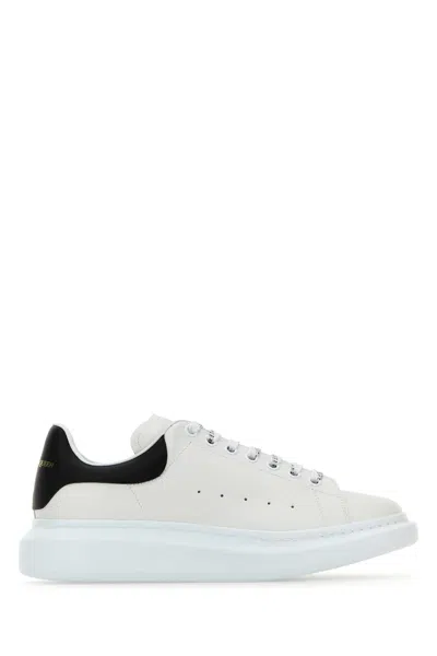 Alexander Mcqueen White Leather Sneakers With Black Leather Heel In Multi