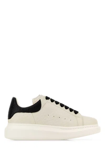 ALEXANDER MCQUEEN WHITE LEATHER SNEAKERS WITH BLACK LEATHER HEEL