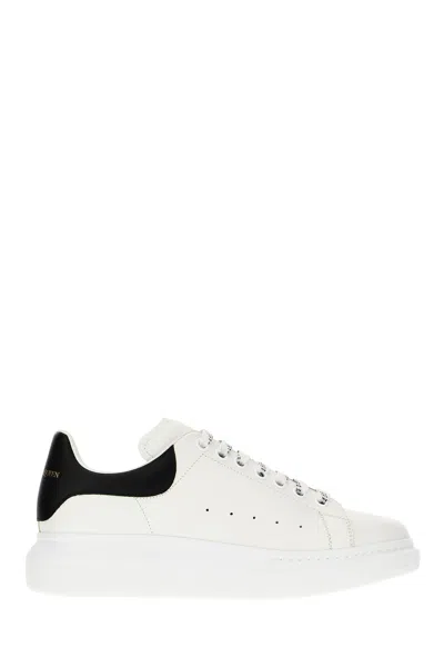 Alexander Mcqueen White Leather Sneakers With Black Leather Heel In White Black
