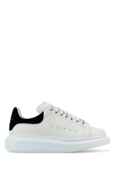 Alexander Mcqueen White Leather Sneakers With Black Suede Heel In Neutral