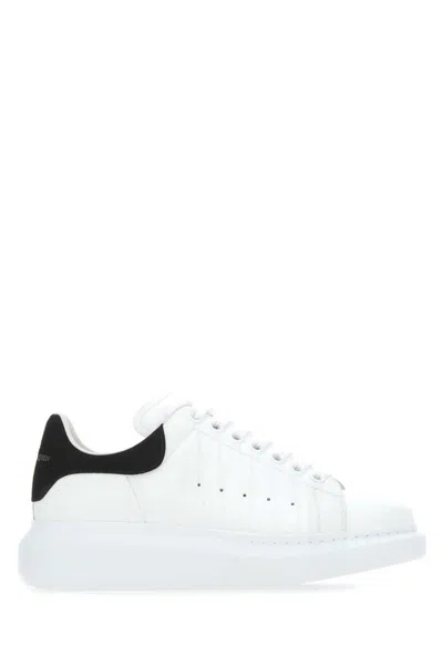 Alexander Mcqueen White Leather Sneakers With Black Suede Heel In 9061