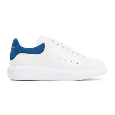 Alexander Mcqueen White Leather Sneakers With Blue Suede Heel