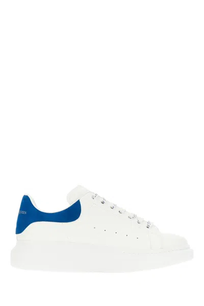 Alexander Mcqueen White Leather Sneakers With Blue Suede Heel