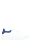 Alexander Mcqueen White Leather Sneakers With Blue Suede Heel In White Paris Blue 161