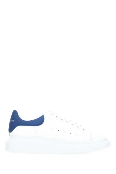 Alexander Mcqueen White Leather Sneakers With Blue Suede Heel In White Paris Blue 161