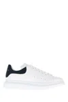 Alexander Mcqueen White Leather Sneakers With Dark Blue Suede Heel In White