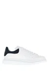 Alexander Mcqueen White Leather Sneakers With Dark Blue Suede Heel In Multi