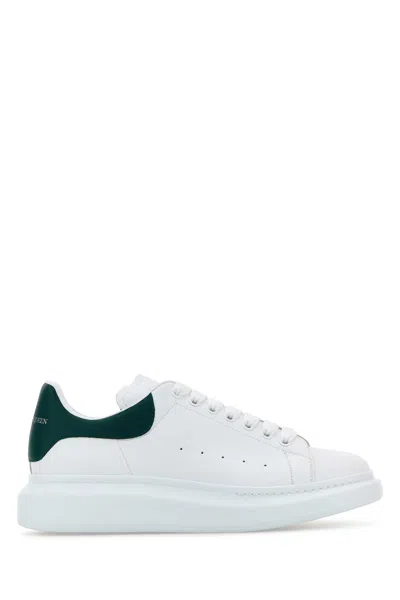 Alexander Mcqueen White Leather Sneakers With Dark Green Leather Heel