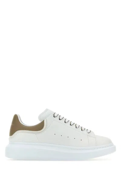 Alexander Mcqueen White Leather Sneakers With Dove Grey Leather Heel In Whitestone
