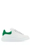 Alexander Mcqueen White Leather Sneakers With Grass Green Suede Heel In White