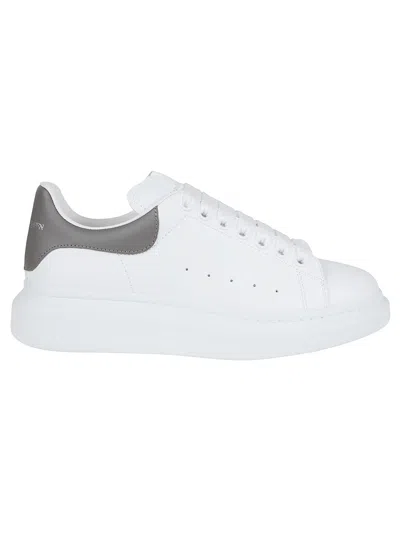 Alexander Mcqueen White Leather Sneakers With Grey Leather Heel In Off White Cool Grey