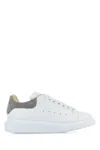 Alexander Mcqueen White Leather Sneakers With Grey Suede Heel In Whitelightgrey