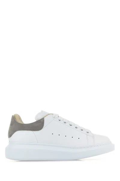 Alexander Mcqueen White Leather Sneakers With Grey Suede Heel