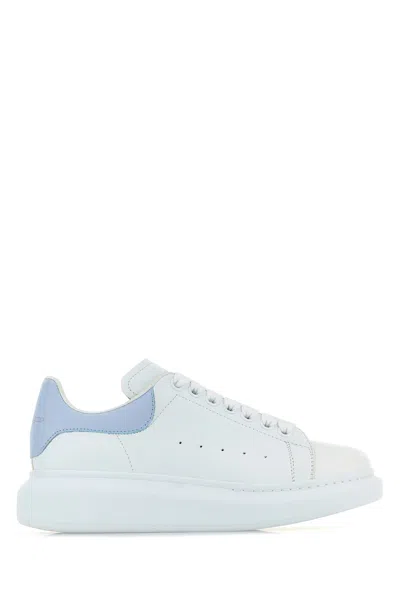 Alexander Mcqueen White Leather Sneakers With Light Blue Leather Heel