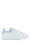 Alexander Mcqueen White Leather Sneakers With Light Blue Leather Heel In Whiteshirtingblue