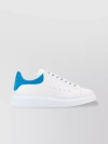 ALEXANDER MCQUEEN WHITE LEATHER SNEAKERS WITH LIGHT BLUE SUEDE HEEL