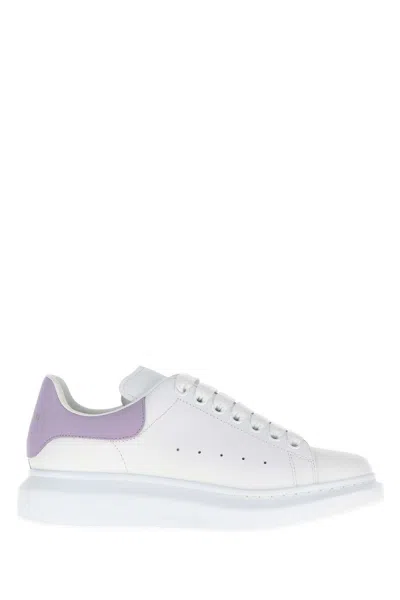 ALEXANDER MCQUEEN WHITE LEATHER SNEAKERS WITH LILAC LEATHER HEEL