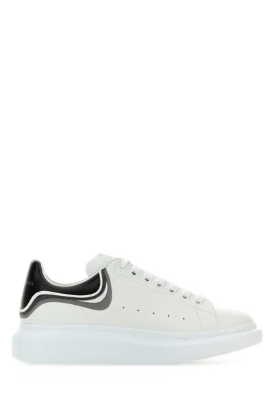 Alexander Mcqueen White Leather Sneakers With Multicolor Leather Heel In Whiteashgreymulti