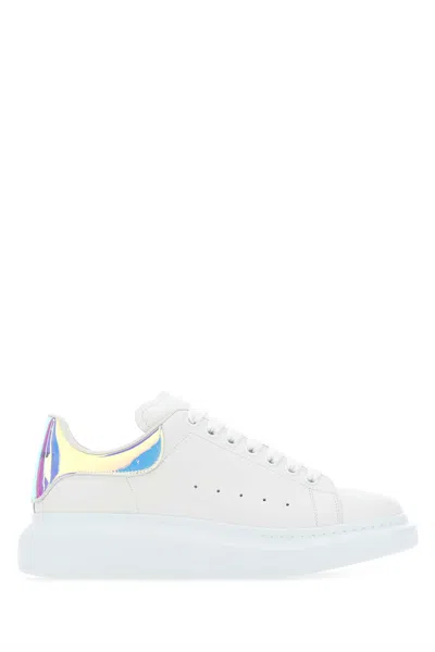 Alexander Mcqueen White Leather Sneakers With Oleographic Pvc Heel In 9375
