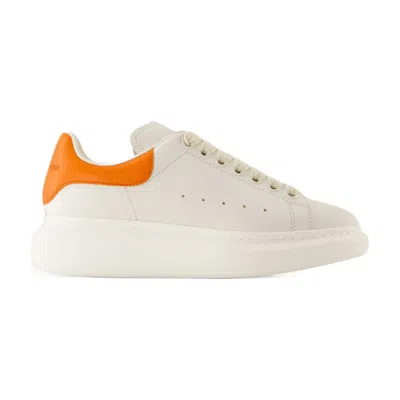 Alexander Mcqueen White Leather Trainers With Orange Leather Heel