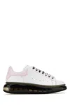 Alexander Mcqueen White Leather Sneakers With Pink Leather Heel In Whitepalepinkblk