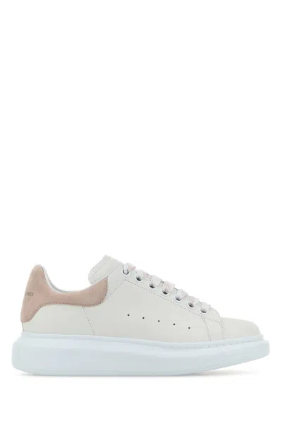 Alexander Mcqueen White Leather Sneakers With Powder Pink Suede Heel
