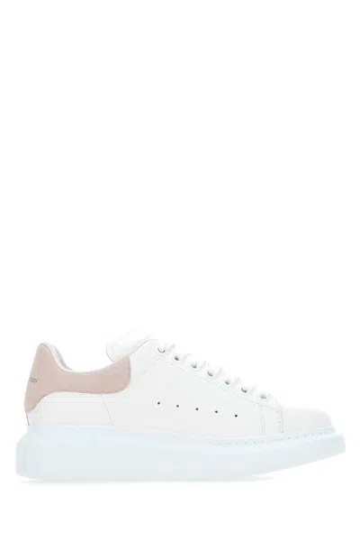 ALEXANDER MCQUEEN WHITE LEATHER SNEAKERS WITH POWDER PINK SUEDE HEEL