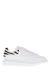 Alexander Mcqueen White Leather Sneakers With Printed Suede Heel In Multi