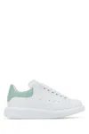 Alexander Mcqueen White Leather Sneakers With Sea Green Leather Heel In Animal Print