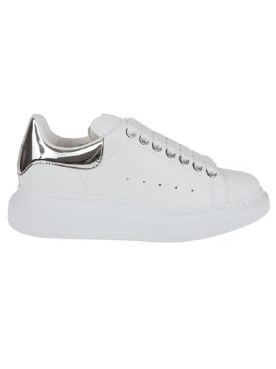 Alexander Mcqueen White Leather Sneakers With Silver Leather Heel