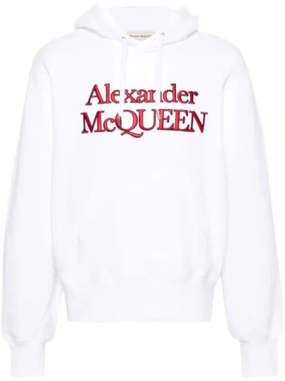 Alexander Mcqueen Logo刺绣棉连帽衫 In White