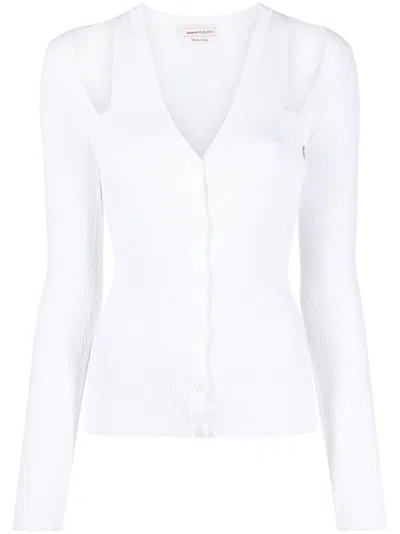 Alexander Mcqueen Cut-out Cardigan In White