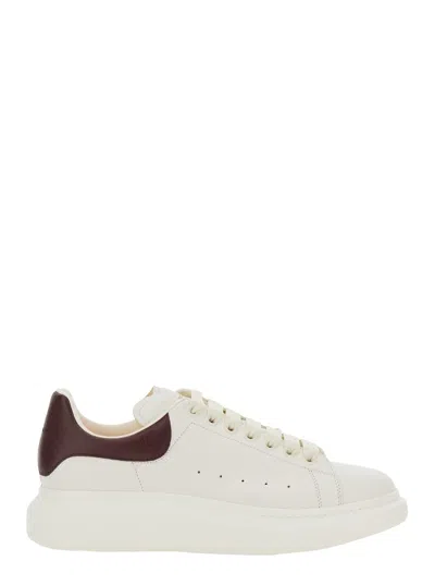 Alexander Mcqueen White Low-top Sneakers With Chunky Sole And Brown Contrasting Heel Tab In Leather Man