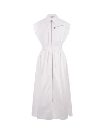 Alexander Mcqueen White Midi Dress Sleeveless With Zip