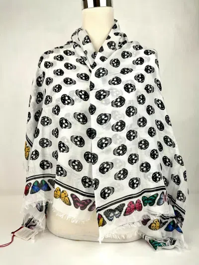 Alexander Mcqueen White Modal Skull Butterfly Large Scarf Shawl