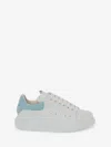 Alexander Mcqueen White Leather Sneakers With Pastel Light Blue Suede Heel