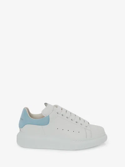 Alexander Mcqueen White Leather Sneakers With Pastel Light Blue Suede Heel