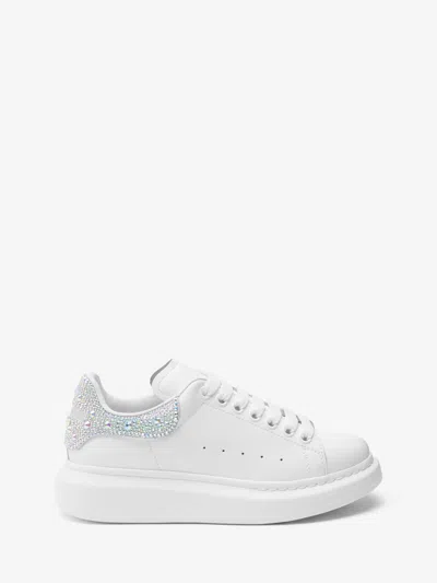 Alexander Mcqueen Oversized Low-top Sneakers With Crystal Embellished Heel In White