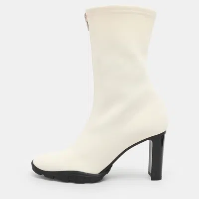 Pre-owned Alexander Mcqueen White Neoprene Slim Tread Mid Calf Boots Size 39