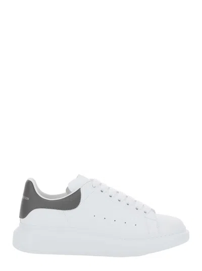 Alexander Mcqueen White Oversize Sneakers With Flat Laces And Contrasting Heel With Logo Lettering In Leather Man In Multi