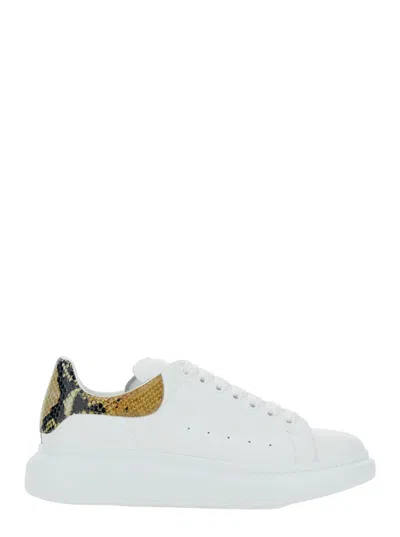 Alexander Mcqueen White Oversize Trainers With Snake Print On The Heel In Leather Man