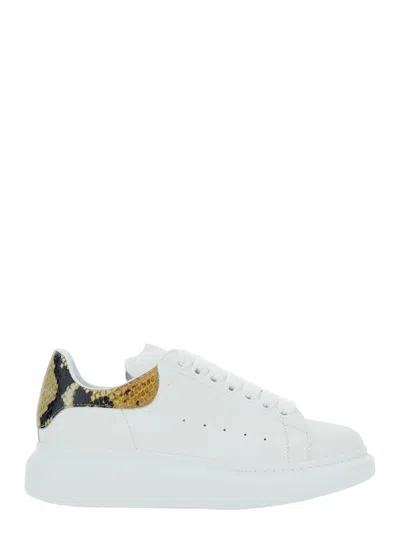 Alexander Mcqueen White Oversize Sneakers With Snake Print On The Heel In Leather Woman